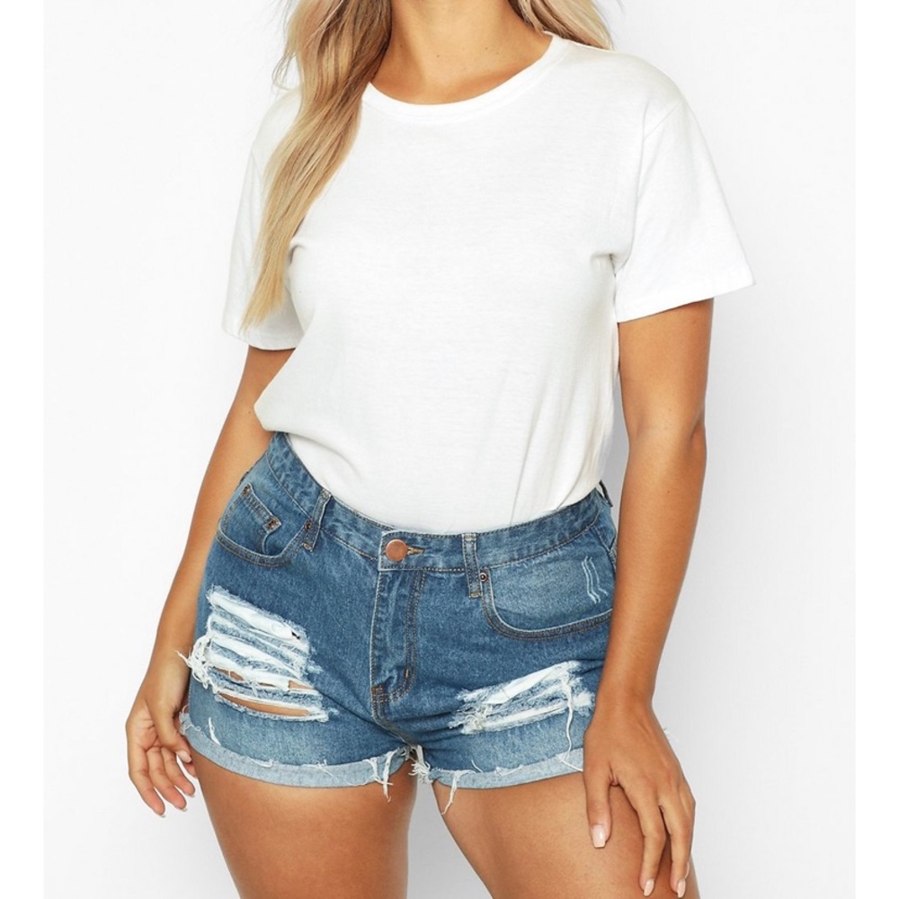 Plus Size Ripped Denim Shorts